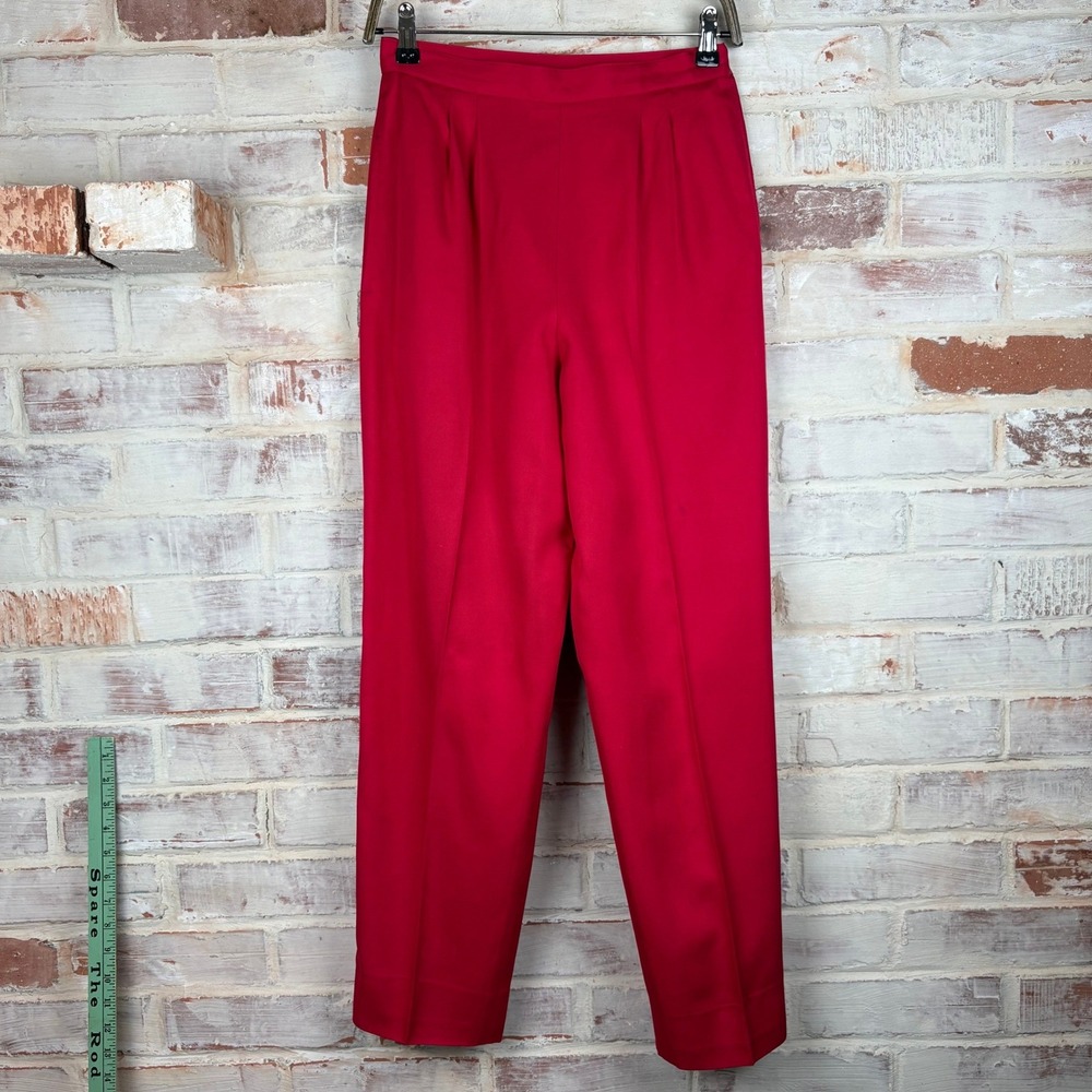 Vintage Villager Silk Trousers Red High Waist Tailored Pants Size‎ 8